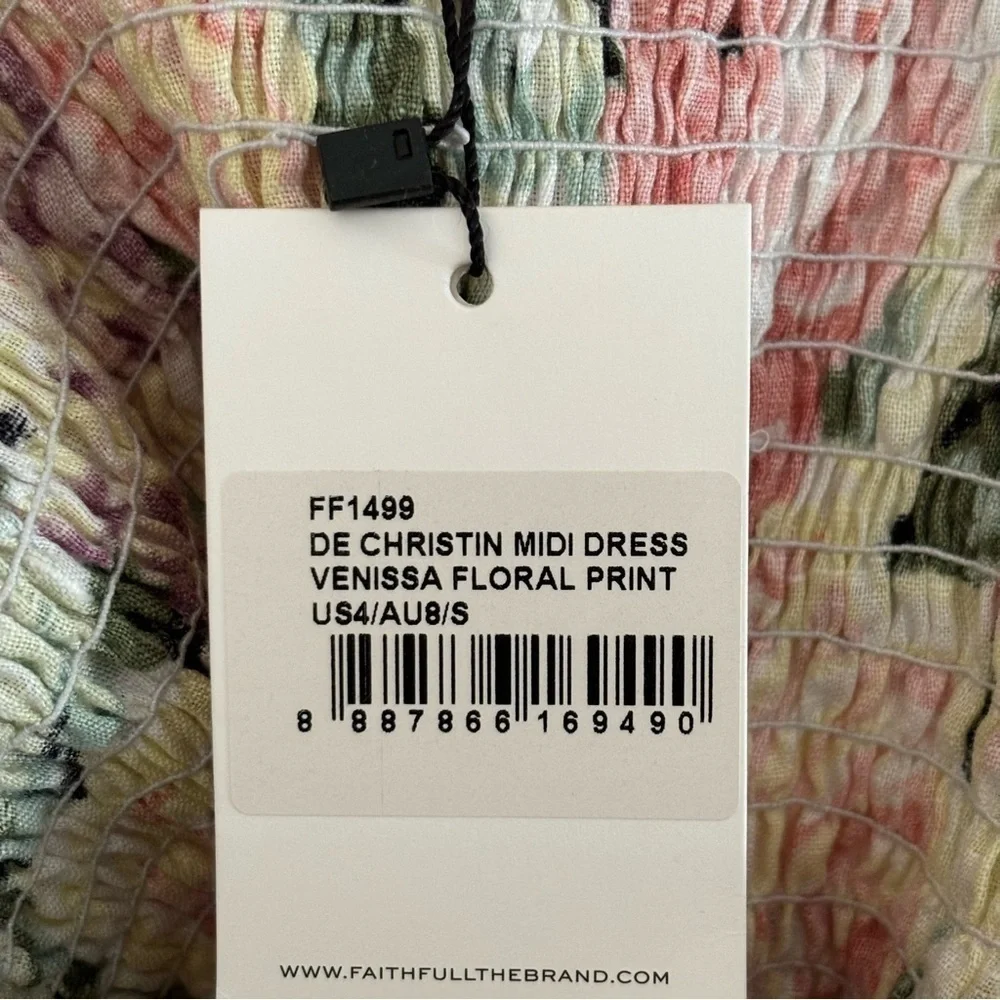 FAITHFULL THE BRAND De Christin Venissa Floral Print Midi Dress Size 4 Linen